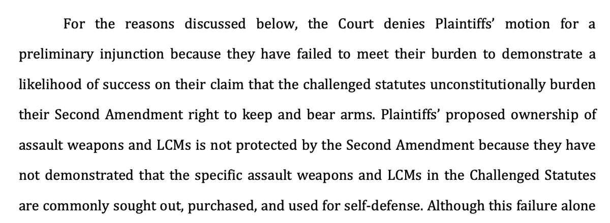 BREAKING (GOOD) NEWS! In NAGR v. Lamont U.S. District Court denies Plaintiffs’ motion for a preliminary injunction because they FAILED to meet burden to demonstrate likelihood of success on claim that the challenged statutes unconstitutionally burden their 2A rights.