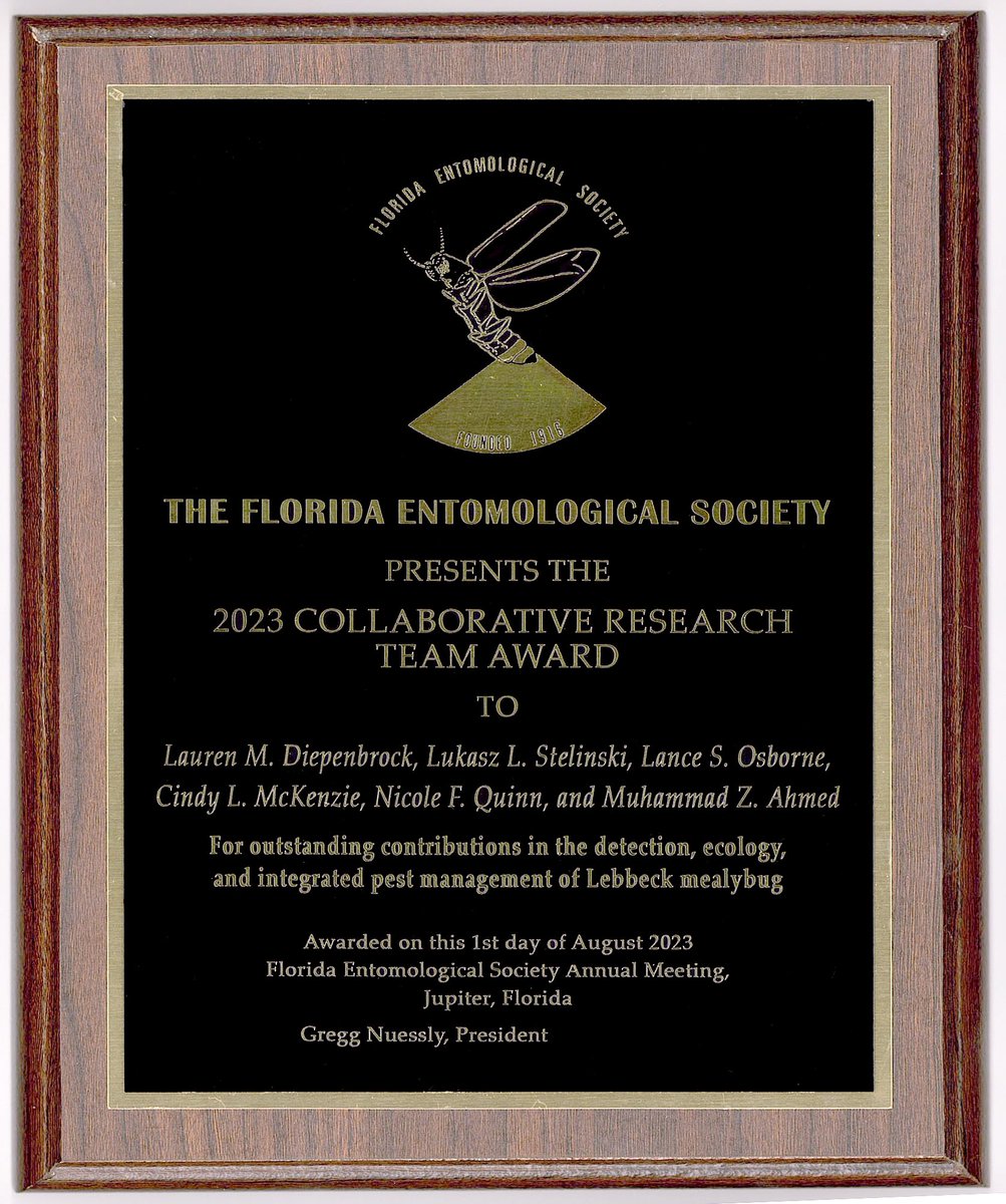 UFIFAS_IRREC's tweet photo. #UFIFASIRREC Prof. Dr. Nicole Quinn is part of a research team that won the 2023 Collaborative Research Team Award “For Outstanding contributions in the detection, ecology, and integrated pest management of Lebbeck mealybug.” 

#2023FES #QuinnLab https://t.co/ZXf1Dkpm6s
