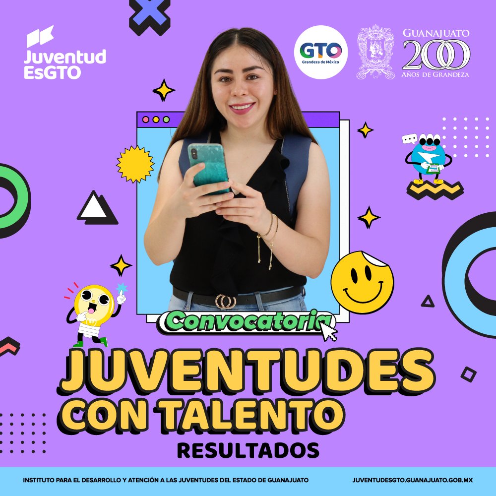 Juventudesgente's tweet photo. ¡La espera llegó a su fin! 🎉📢 
Los resultados de la convocatoria "Juventudes con Talento" ya están aquí. 🌟💪 ¡Felicidades a los seleccionados! 🎓🚀 
👉https://t.co/PbR871ZI5K
#JuventudesConTalento #JuventudEsGto https://t.co/NzFApOuG4b
