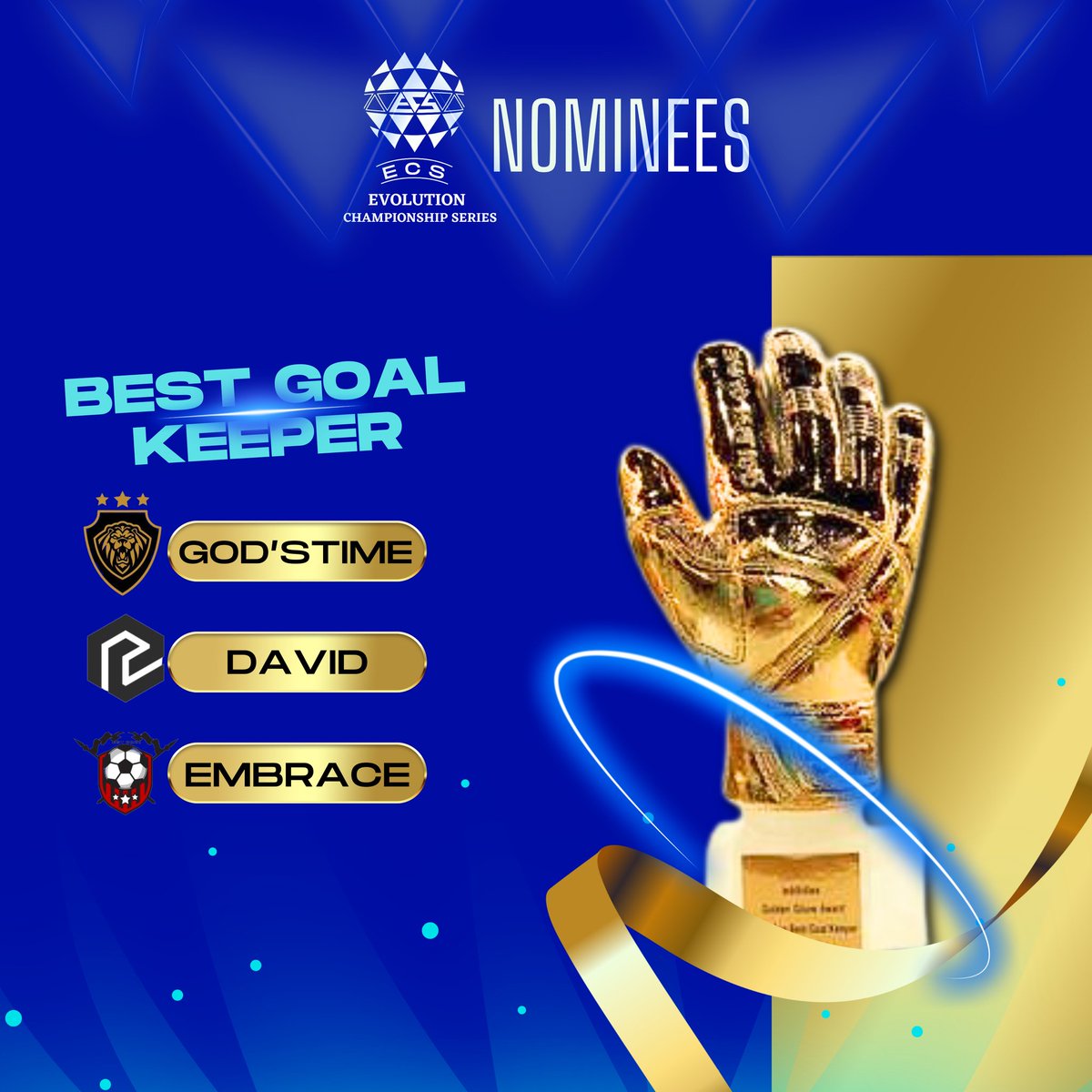 EcsCup's tweet photo. Clutch saves and clean sheets. Here are the nominees for the goalkeeper of the tournament🏆
Comment the name of your favourite goalkeeper to give him a shout at this coveted price.
#EvolutionChampionshipSeries #ECS #ecs2023 #FootballFever #ecscup #EuropeInESA https://t.co/KpWIeNuON1