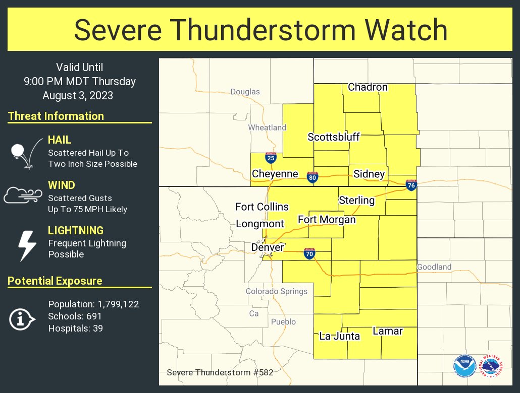 A severe thunderstorm watch has been issued for parts of Colorado ...