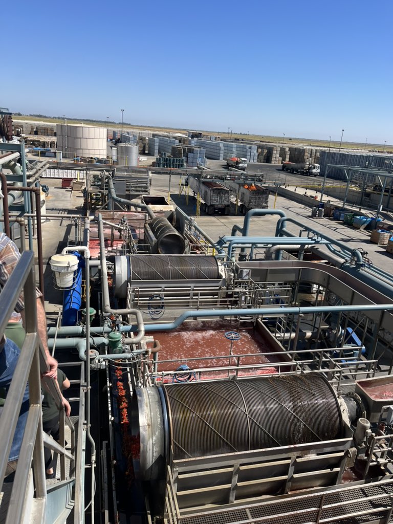 chickenpalmer1's tweet photo. Factory tour of Ingomar packing company at Volta. This facility can process the equivalent of the whole Australian tomatoe crop in under two weeks. This is a small facility over here.
#usastudytour #processingtomatoes #California https://t.co/ZjiUkKDbIP