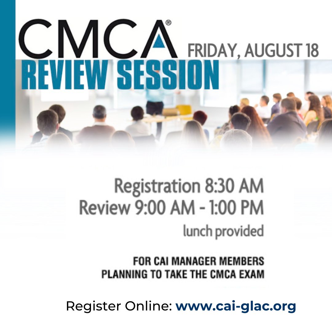 caiglac's tweet photo. CMCA Review Session! 

In-person at ServiceMaster Recovery Management Classroom. August 18 from 8:30-1pm

Are you worried about passing the CMCA exam?
Do you know what to study?

Must have submitted CMCA Application to CAMICB

👉REGISTER - https://t.co/IHWowCwoot https://t.co/3gFnlIvNBQ