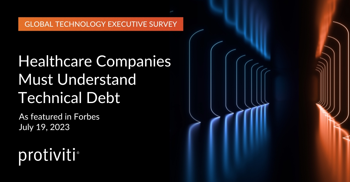 Protiviti's tweet image. Forbes refers to Protiviti’s 2023 Global Tech Survey to talk about #TechnicalDebt. Learn more about how much technical debt could be costing your company: ow.ly/3GhX50PprWX #ProtivitiTech #GlobalTechSurvey