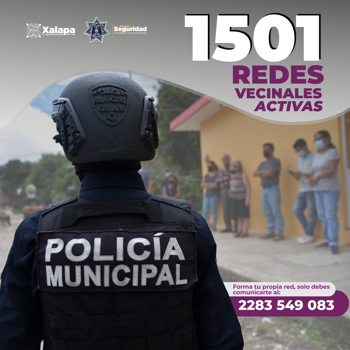 AytoXalapa's tweet photo. En lo que va de esta administración, contamos con un total de mil 501 redes activas, con el propósito de proteger a la ciudadanía.👮🏼‍♀️👮🏻🚔

Te invitamos a que te sumes y construyas tu propia #RedVecinal, sólo tienes que llamar al:
📞 2283 549 083.

#SeguridadXalapa
#DSCYTM
#Xalapa https://t.co/cmkxIn8xFZ