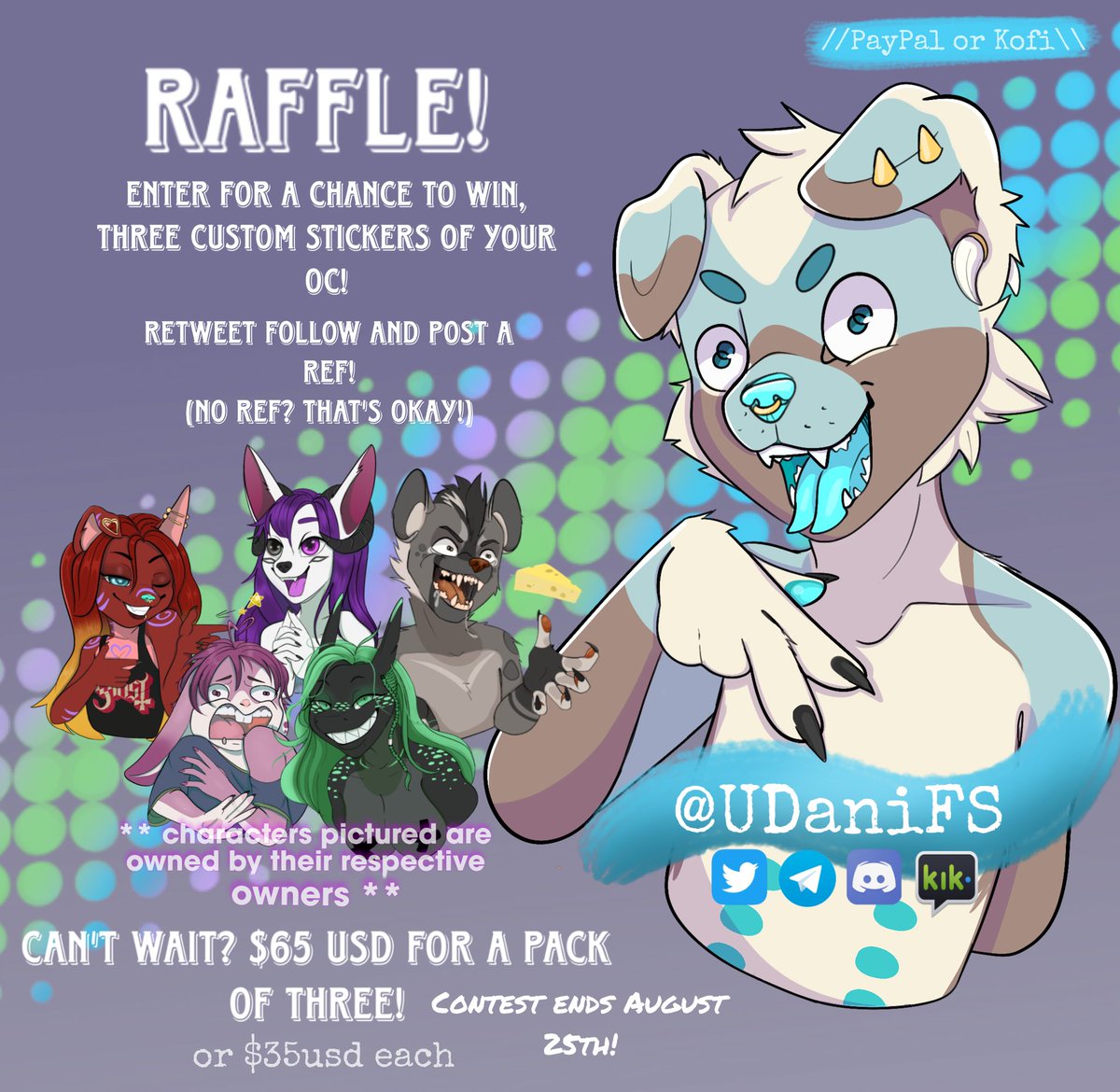 (⁠┛⁠✧⁠Д⁠✧⁠)⁠)⁠┛⁠彡 Raffle time!! 
🫐 RT, Follow and post a ref! 
🫐 All species welcome! (Not humans) 
🫐 Share with a friend, if you're feeling lucky! (Not required)

Ends August 25th! 

#raffle #furry #ych #furries #free #art #freeart #furryart #furryartist