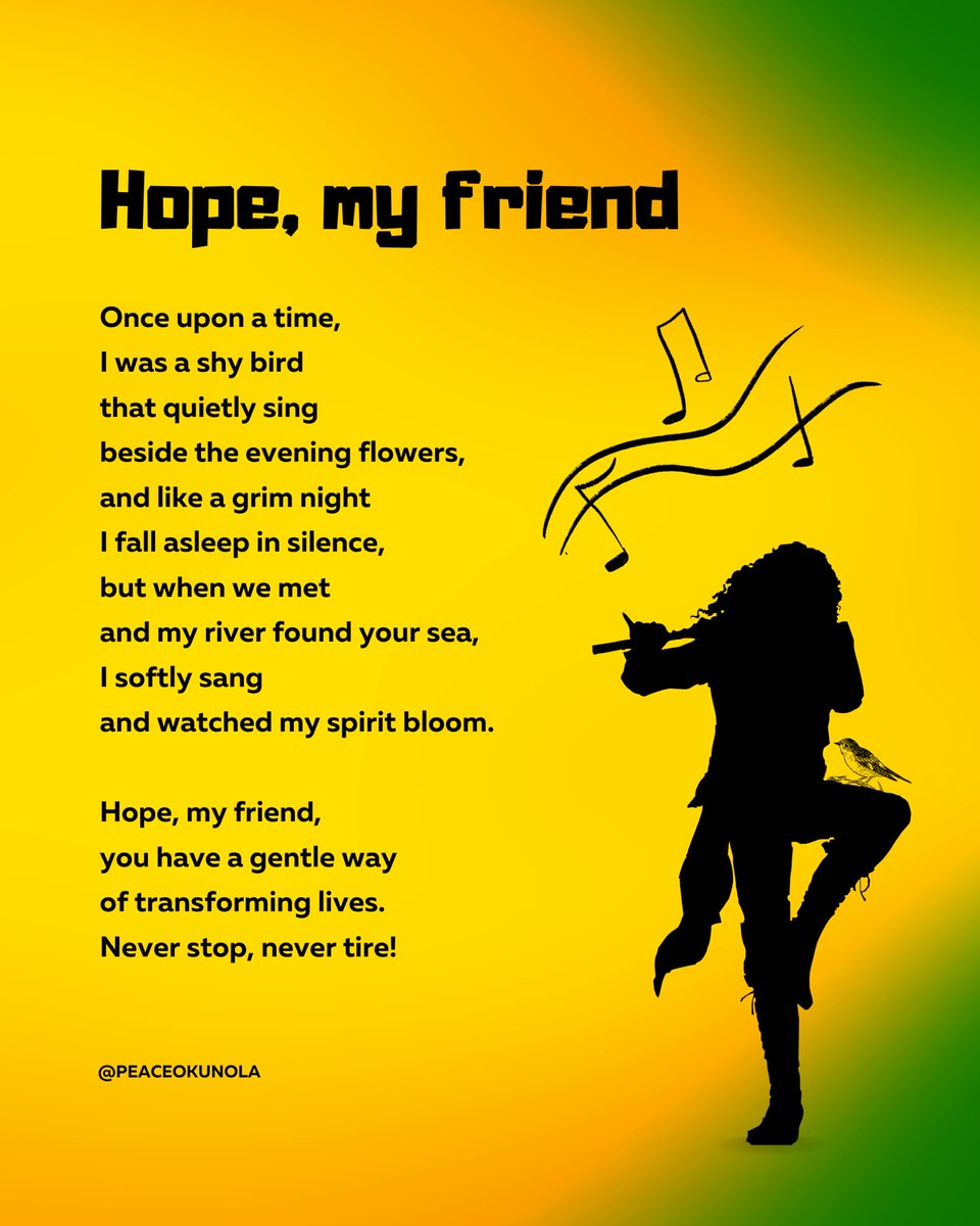The world labeled him a dreamer, but his resilience prevailed. With every sunrise, he reminded humanity of its capacity to endure and grow. When hope comes your way,  embrace him with open arms.

#poem #storytelling #poetry #hope #hopeisnotdead #writerscommunity