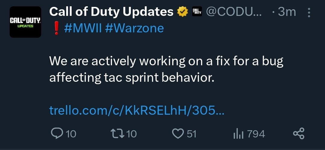 Tactical sprint bug is being fixed