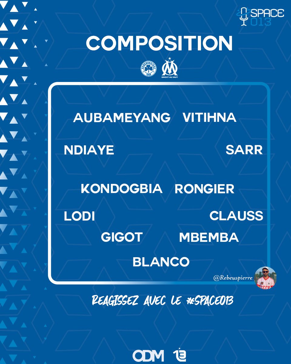 treize013's tweet photo. 📌 PARTIE 3 du #Space013. L’Europe, OM arrive !

‼️ La composition idéale de l’#OM face au PAE Panathinaïkós AO 🇬🇷 la semaine prochaine par @Rebeuspierre. Vous validez la composition ? 🤔

💬 Donnez vos avis et réagissez avec le # Space013.

#TeamOM 🔵⚪️ https://t.co/D0unz0d5Sy