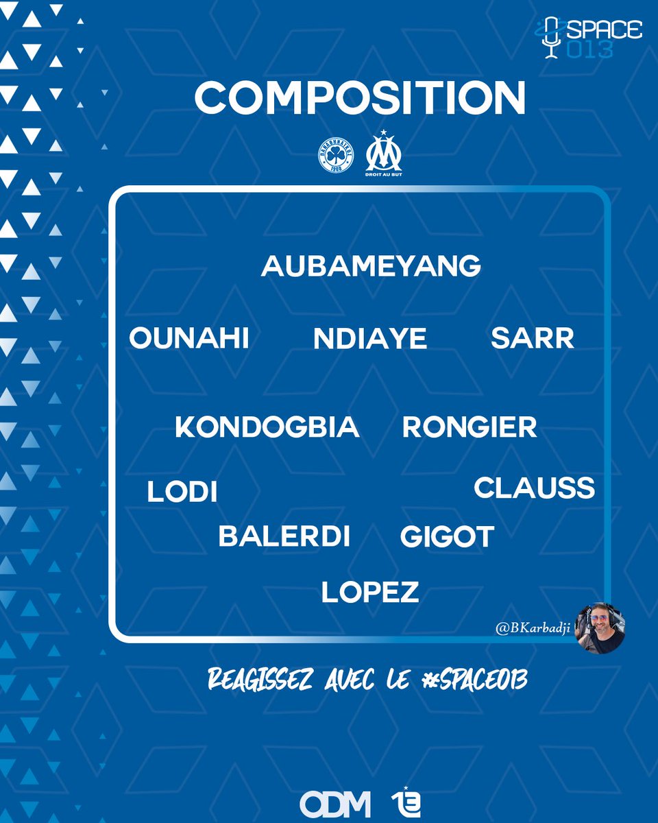treize013's tweet photo. 📌 PARTIE 3 du #Space013. L’Europe, OM arrive !

‼️ La composition idéale de l’#OM face au PAE Panathinaïkós AO 🇬🇷 de la Team (@nordinealisaid, @BKarbadji, @CarterChnine, @Rebeuspierre) ce soir. Vous préférez laquelle ? 🤔

💬 Donnez vos avis et réagissez avec le # Space013.

#TeamOM 🔵⚪️