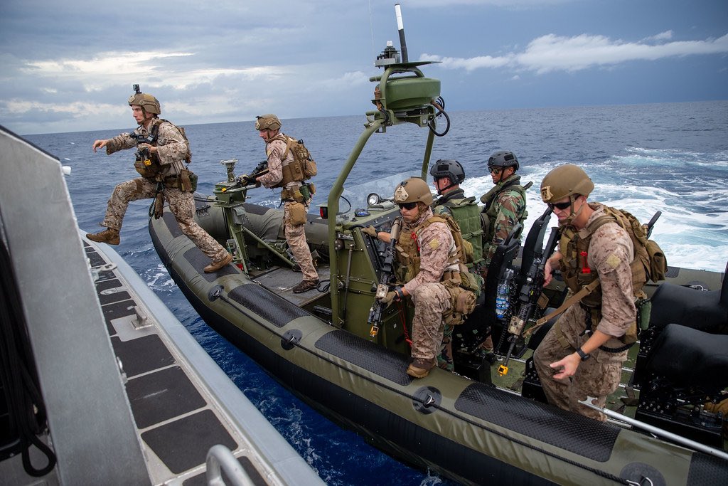 sentdefender's tweet photo. Senior U.S. Defense Officials have stated that preparations are underway to soon begin the Deployment of Marines and Sailors onto Commercial Shipping Vessels as they a pass through the Gulf of Oman and the Persian Gulf through the Strait of Hormuz in order to Protect them from Hijackings or Attacks which are often perpetrated by the Iranian Military; an Official has gone so far as to state that Marines from Camp Lejeune in North Carolina have already been Transferred to Bahrain to begin Training on Maritime Security.