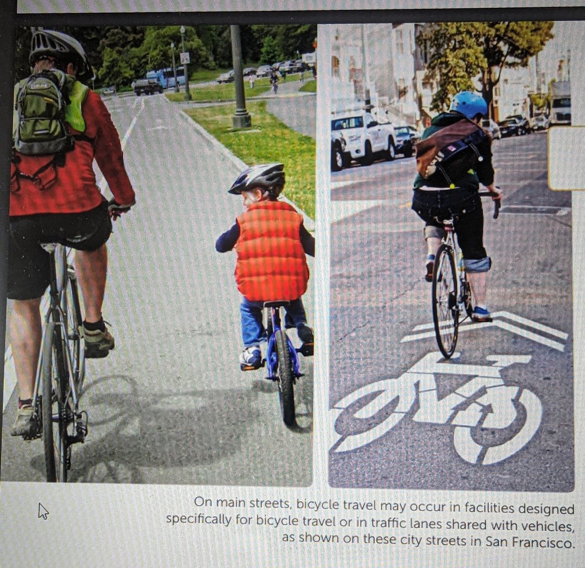 boudartj's tweet photo. On history lane (10 yrs ago), you'd take your kid in standard bike lanes (thru Golden Gate Park) or ride on sharrows. 
.
That was Caltrans' standard for designing for bicycles. I wish more has changed! 🙄 https://t.co/kQWZoYtksv