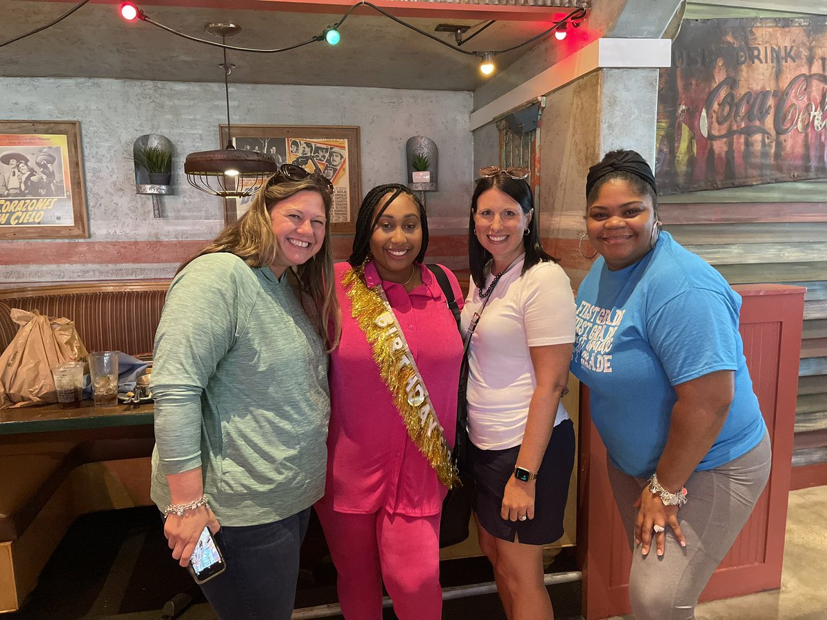 MrsColemanTeach's tweet photo. Spent majority of my birthday at work & my team made it soooo special! Bday girl sash, decorated door, lunch at Lupe, cake, gifts, confetti & singing! Iโm so grateful for them ๐ซถ๐ฝ #FirstGradeFireflies ๐๐ https://t.co/yTBcoRSNCy