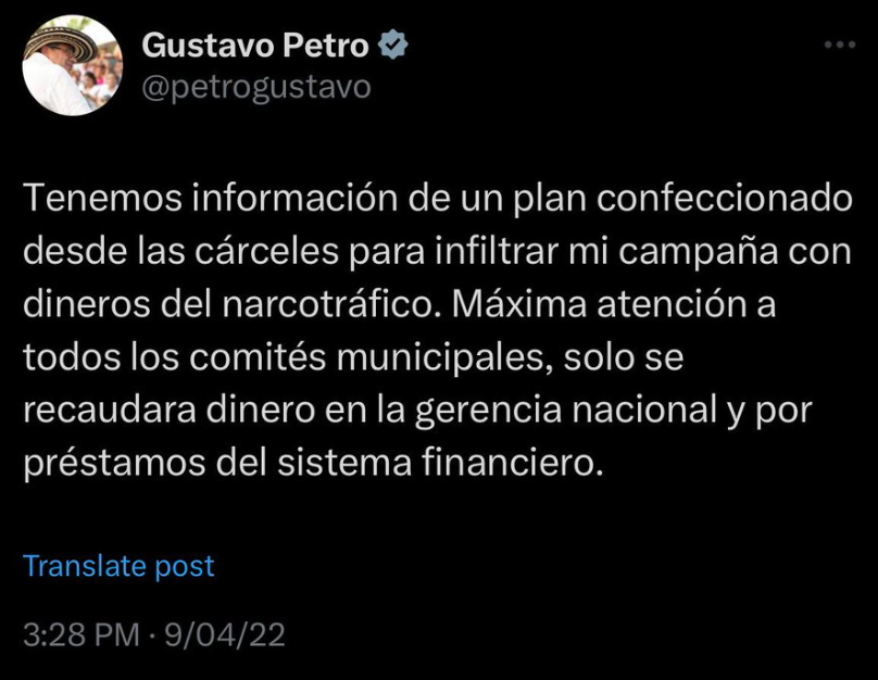 Gustavo Bolívar tweet media
