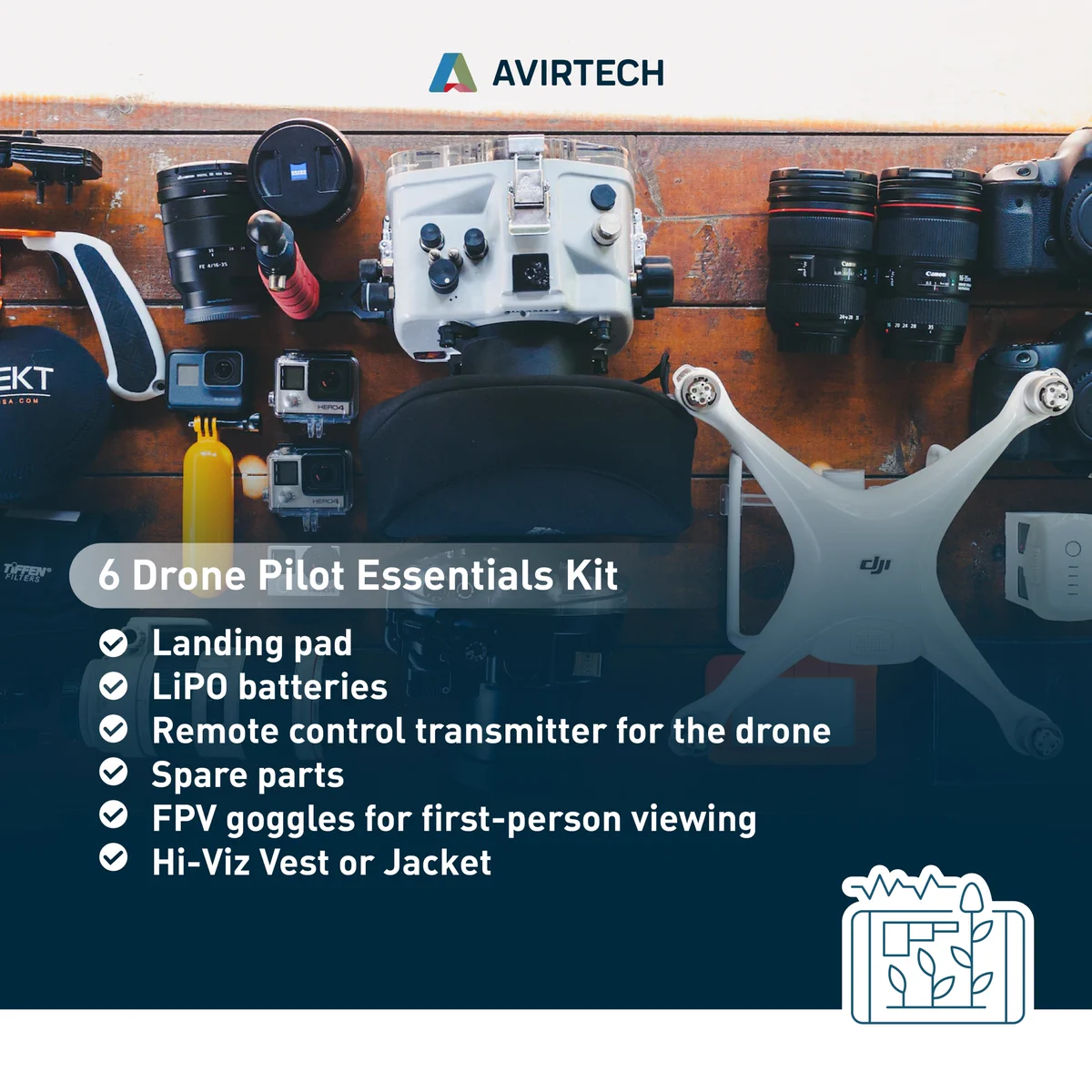 Drone pilot starter kit packs typically include the basic equipment necessary for beginners to start flying drones. 

Overall, the specific contents of a drone pilot kit can vary depending on the level of experience of the pilot, the type of drone being flown, and the intended use of the drone. 🛫

It's important to research and choose the right pilot kit for the specific needs and goals of the pilot. 👍
.
.
.
#avirtech #drones #UAV #dronepilot #uavpilot #dronelife #StarterKit 