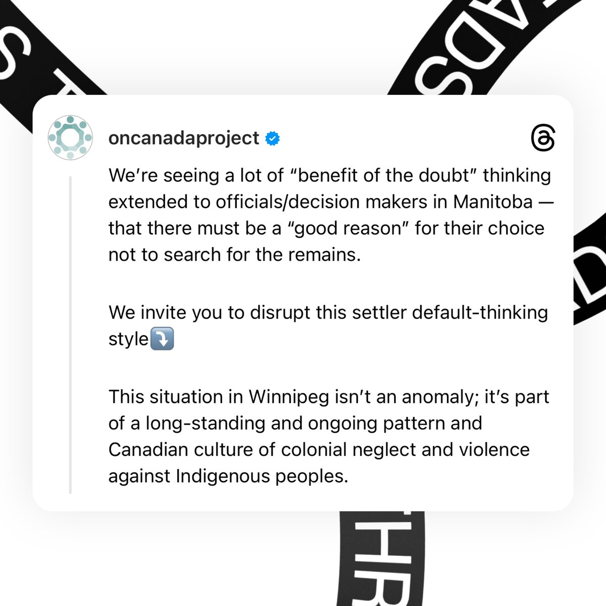oncanadaproject's tweet photo. “Once in happenstance, twice is coincidence and three times is enemy action” 

What’s happening in Winnipeg isn’t an anomaly, it’s part of a long-standing Canadian pattern of violence and neglect against Indigenous peoples

#SearchTheLandfill ! #MMIWG2S https://t.co/zjMVucalLQ