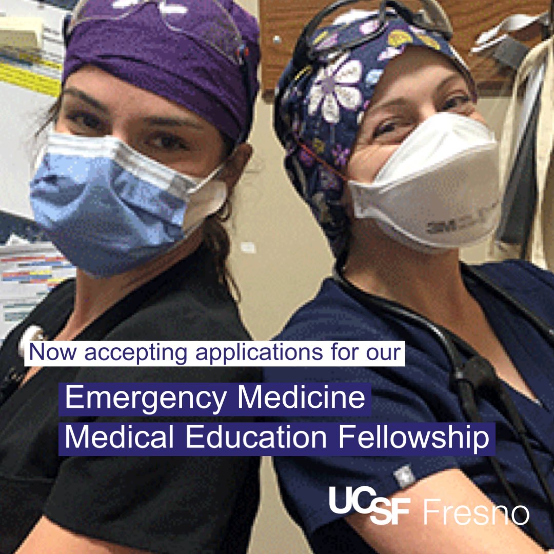 UCSF Fresno (@ucsffresno) on Twitter photo UCSF Fresno is accepting applications for our
Emergency Medicine Medical Education Fellowship. Check us out: fresno.ucsf.edu/emergency-medi…
Send CV, letter of interest, and 2 letters of recommendation to
Marie.Martinez@ucsf.edu or Jessie.Werner@ucsf.edu
#MedTwitter #emergencymedicine UCSF Fresno is accepting applications for our
Emergency Medicine Medical Education Fellowship. Check us out: fresno.ucsf.edu/emergency-medi…
Send CV, letter of interest, and 2 letters of recommendation to
Marie.Martinez@ucsf.edu or Jessie.Werner@ucsf.edu
#MedTwitter #emergencymedicine