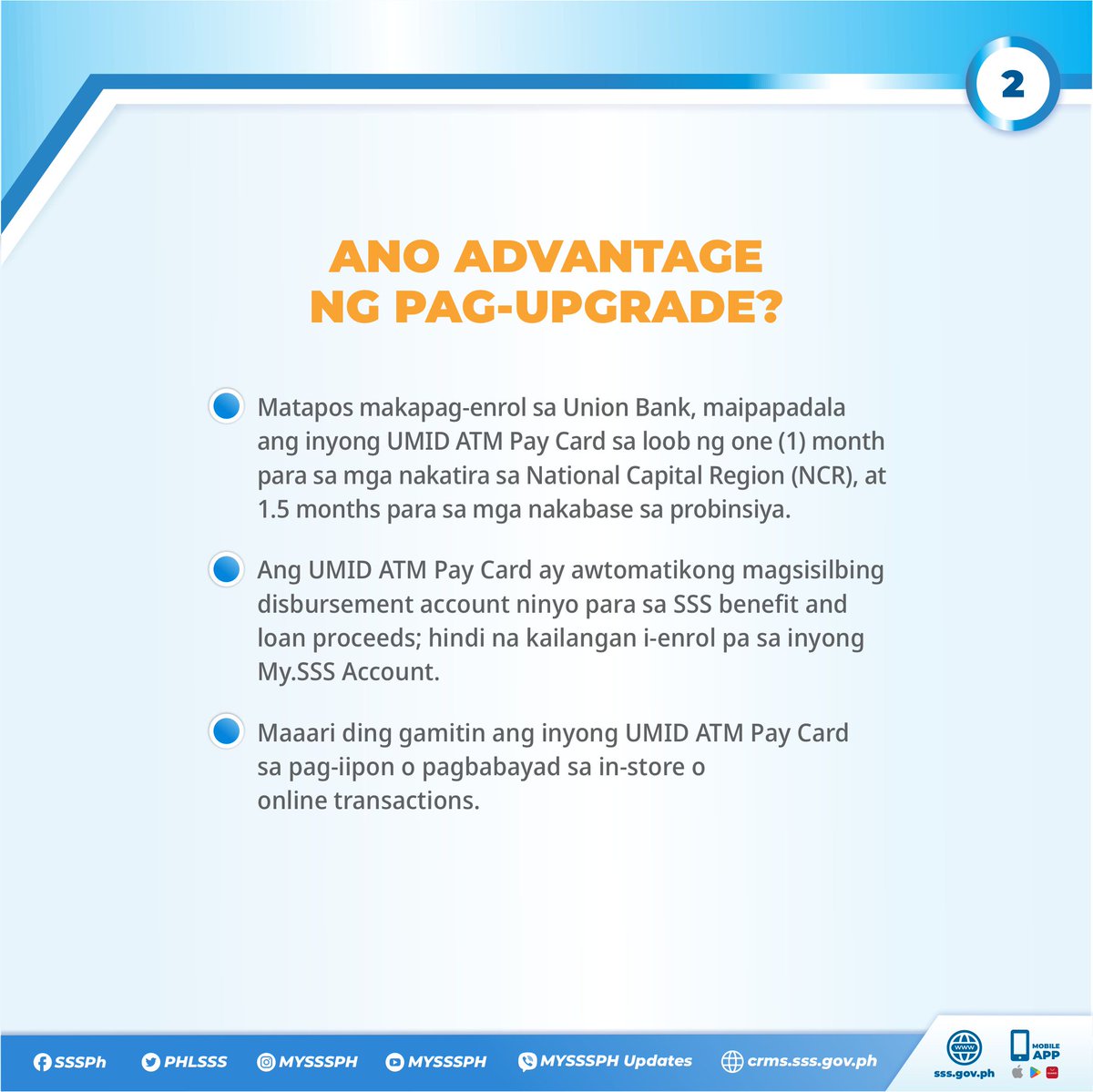 MYSSSPH's tweet photo. 1/2 Pinag-iisipan mo pa rin ba kung mag-upgrade sa UMID ATM Pay Card?

'Wag na mag-atubili pa - IPA-UPGRADE mo na 'yan! https://t.co/jxB2NrFqHV