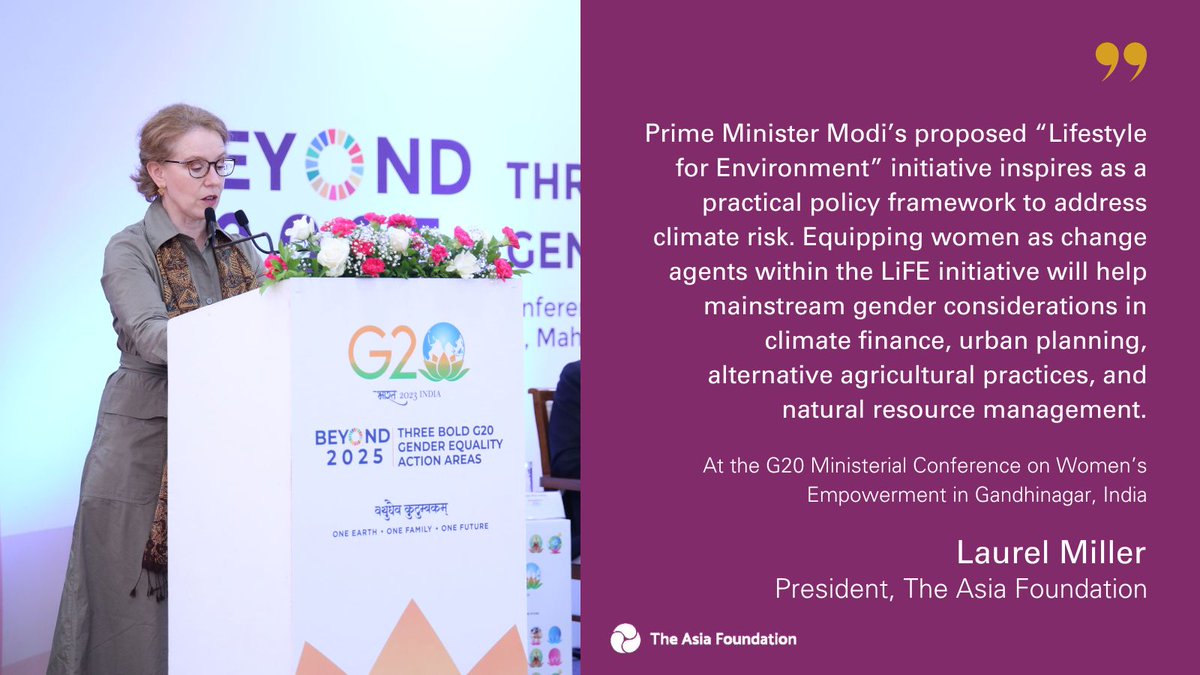 Asia_Foundation's tweet image. We champion transformational climate initiatives. The @MinistryWCD  commits to drive women-led collective climate action. Our president, Laurel Miller, says @narendramodi 's  "Lifestyle for Environment" paves way for an environmentally responsive lifestyle. #womenleddevelopment