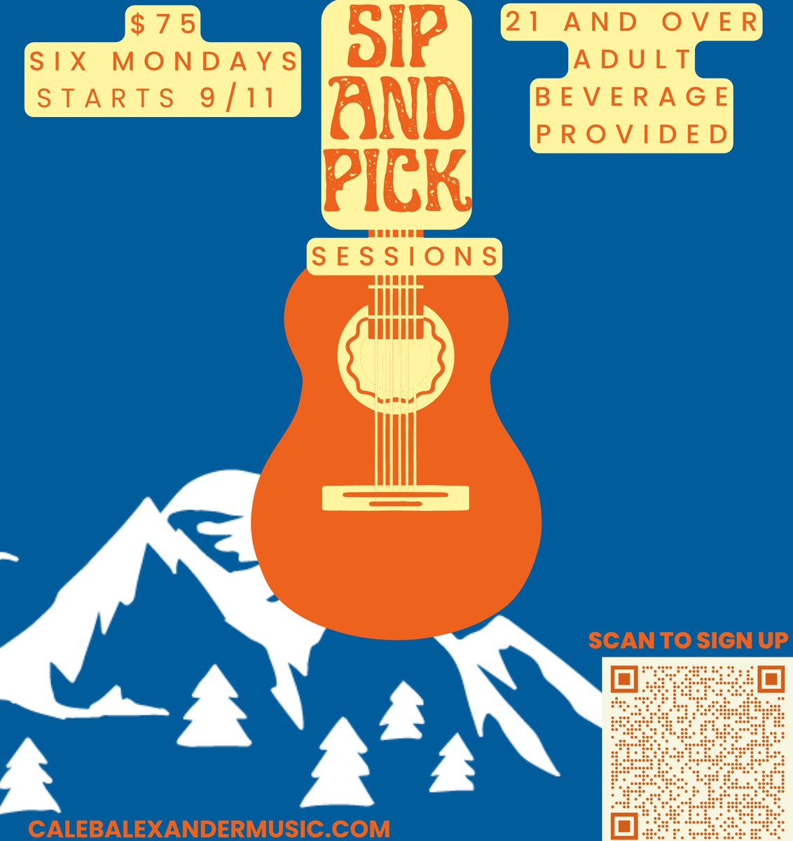 CalebA28music's tweet image. This Fall! 🍂🍁🍂
Sip and Pick sessions is here! 🍻🎸
All the details:
$75
Monday nights 7-7.50p
September 11 - October 16
21 and over only.
scan the QR code below to sign up
#groupclass #columbiamo