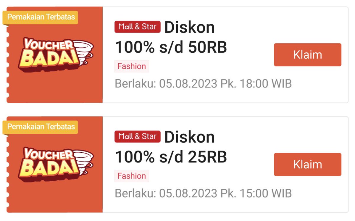 Klaim Voucher Badai
📆 5 Agustus 

Diskon 100% s/d 50RB
⏰ 18:00 WIB
Diskon 100% s/d 25RB
⏰ 15:00 WIB

bit.ly/3KngpM3