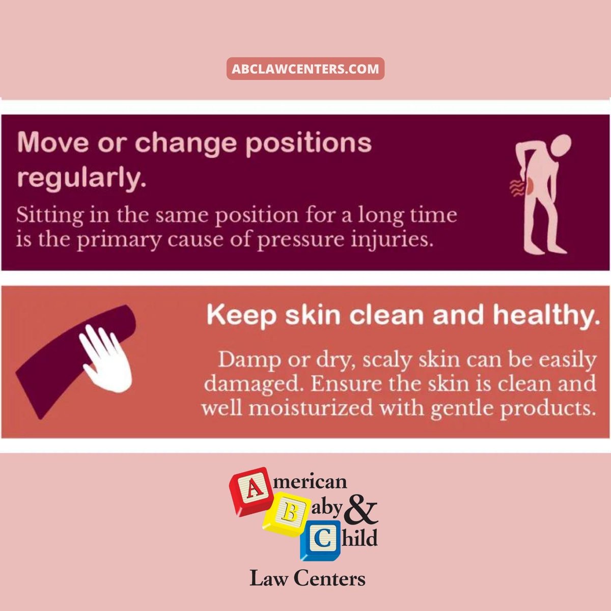 abclawcenters's tweet image. Pressure injuries are caused by blood flow being cut off to the skin when it is compressed between bone and something hard, like a seat, bed, or brace.
abclawcenters.com/cerebral-palsy… #pressureinjuries #cerebralpalsy #skincondition