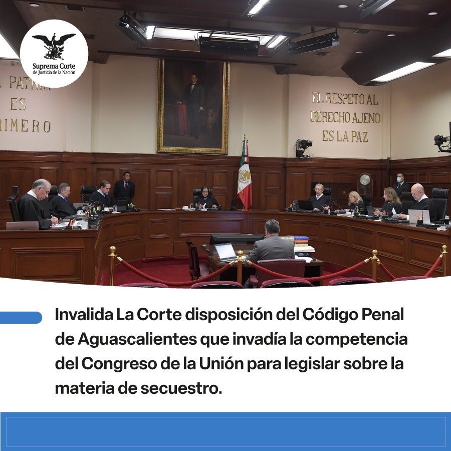 SCJN's tweet photo. #LaCorte refrenda que legislar en materia de secuestro es facultad exclusiva del Congreso de la Unión 

Consulta el boletín de prensa https://t.co/lUQw3ro9ud https://t.co/1IPJqzBruh