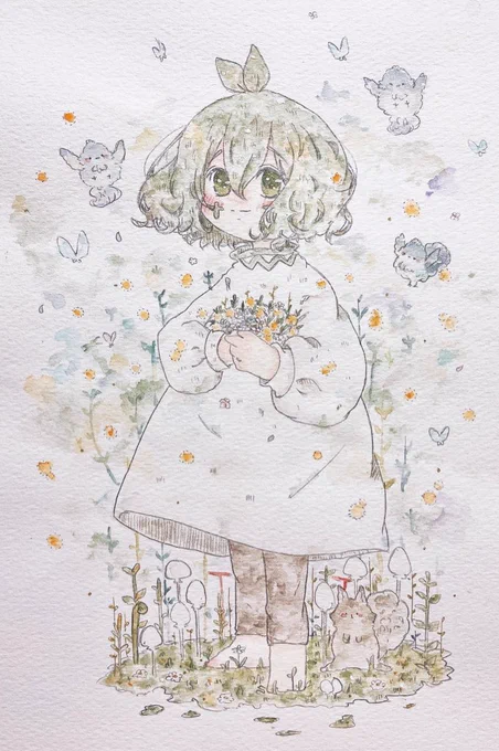 #わたしの世界へようこそ ぎゃらりぃあと様の素敵な企画に参加させていただきます 小学生からの創作っ子、木漏れ日の唄の主人公の1人の木霊の男の子ルノです🌱 家族のような存在です