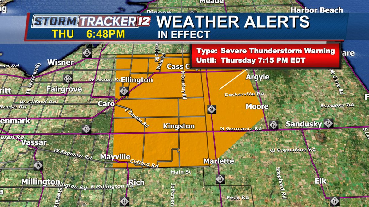 ABC12WX's tweet image. A Severe Thunderstorm Warning is in effect until Aug 03, 2023 7:15PM. Tune into ABC12 on air or download our ABC12 First Alert Weather App for more details.