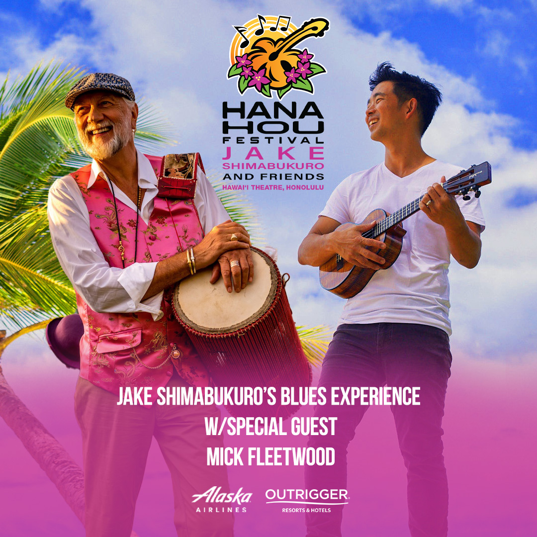 MickFleetwood's tweet photo. My friend @jakeshimabukuro and I will be jamming together at @hanahoumusicfestival September 8th and 9th at the @hawaiitheater. Get tickets at Hana https://t.co/ZDJ8sRRA9V and I can’t wait to see you there! 📷 #jakeshimabukuro #mickfleetwood #hanahoufest #hawaiitheater https://t.co/r20Wm5qewx
