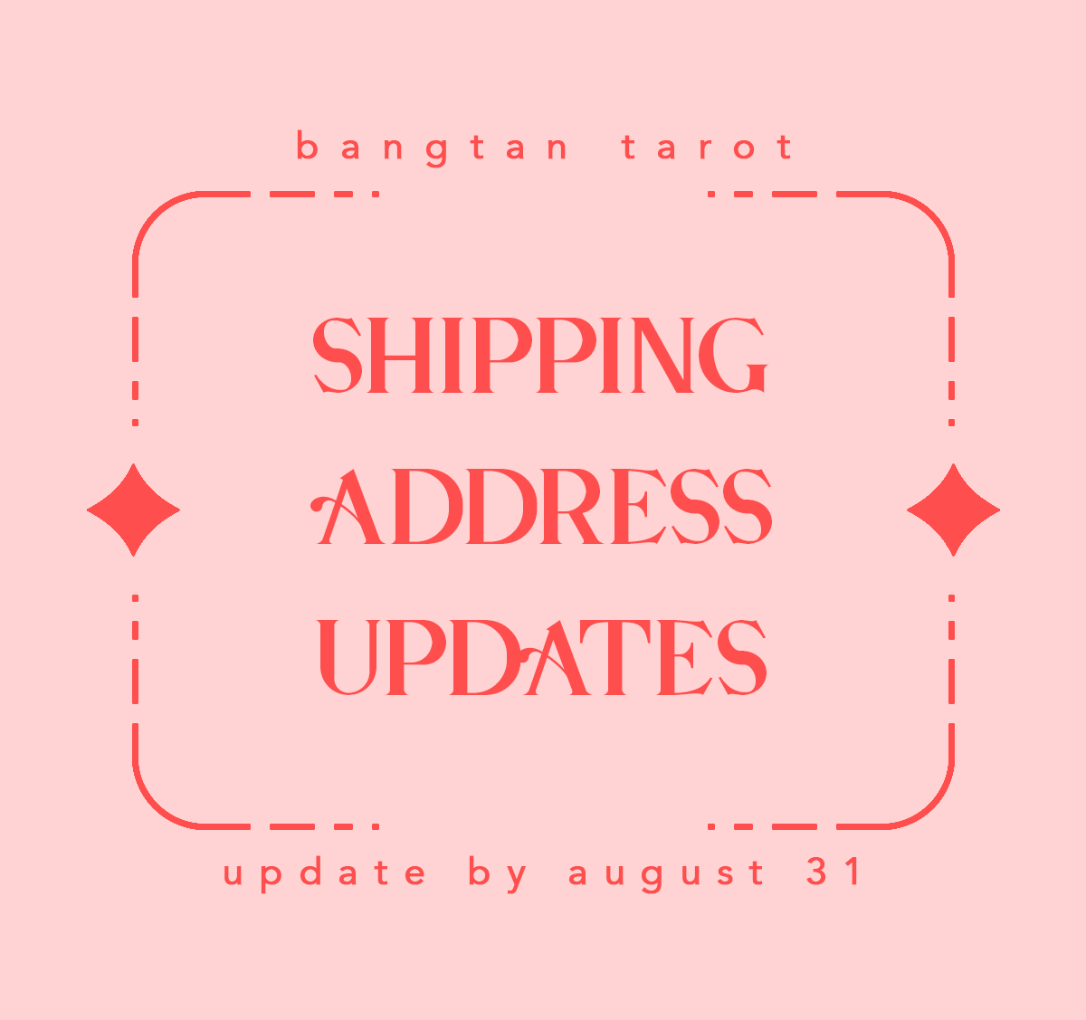 btstarotdeck's tweet photo. ❤️‍🔥 ADDRESS UPDATES ❤️‍🔥

if you wish to update your tarot order address, please fill out this form by August 31 at 11:59pm EST: https://t.co/K6UVtThjCD

if you already updated your address via email or dm, and received confirmation from us, you don't need to submit a form 💛 https://t.co/nAM3Cfg02m
