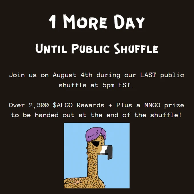 🎁Giveaway - 75 $ALGO🎁

That's right - only 1 more day until the @breezybeaverNFT Public Shuffle..

So I'm running a giveaway!

1. Like and RT
2. Follow @breezybeaverNFT 

Hope to see you tomorrow 🦫