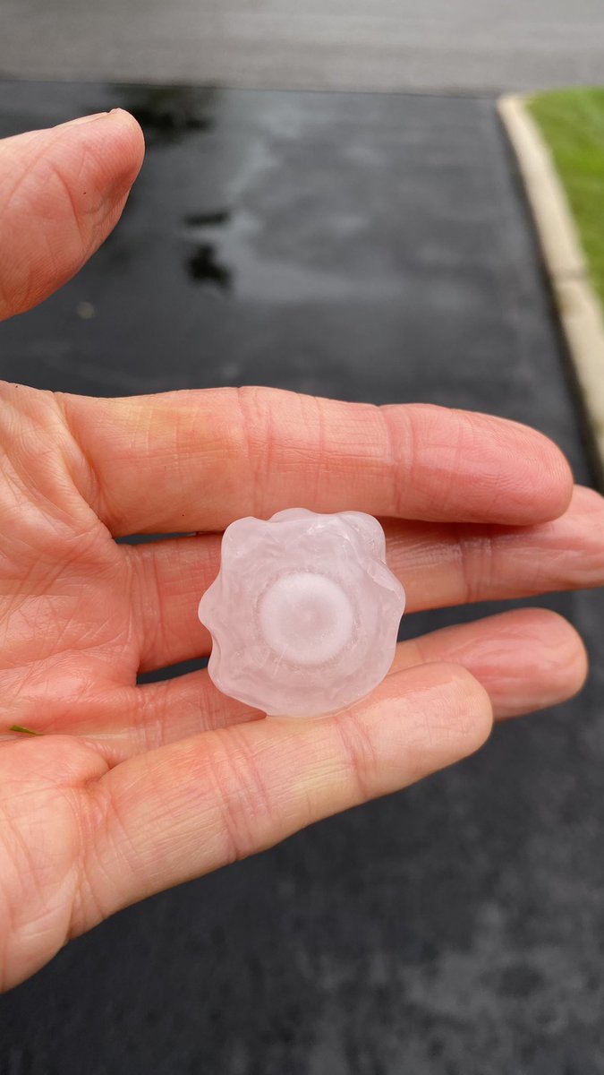 taberbucknell's tweet photo. #ONStorm #ottnews  Distinct layering in cut open hailstone. At least four circuits, probably more, to high altitude in the storm. https://t.co/5i20SU0D6M