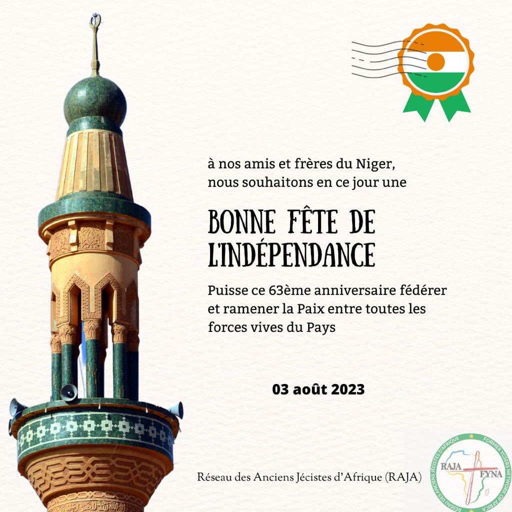 A l’épreuve de la démocratie et du développement en passant par la recherche de la Paix, nous souhaitons un heureux anniversaire d’indépendance à nos frères et sœurs du #Niger que nous portons en prière vis-à-vis de la situation actuelle dans le pays.#RAJA #FYNA #ECG ⁦