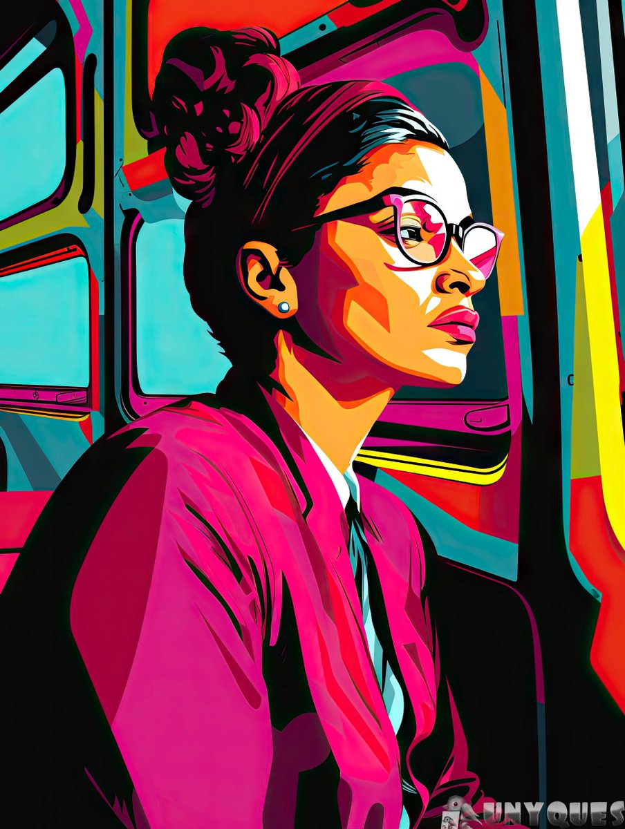 Unyquesart's tweet photo. 🎨Rosa Parks

A detailed portraiture of Rosa Parks sitting in a bus, rendered in the style of pop art with bright color contrasts. The magenta and bronze palette enhances this iconic civil rights imagery.
https://t.co/uC3E6D1AUd

#art https://t.co/T1OpUdsQyd