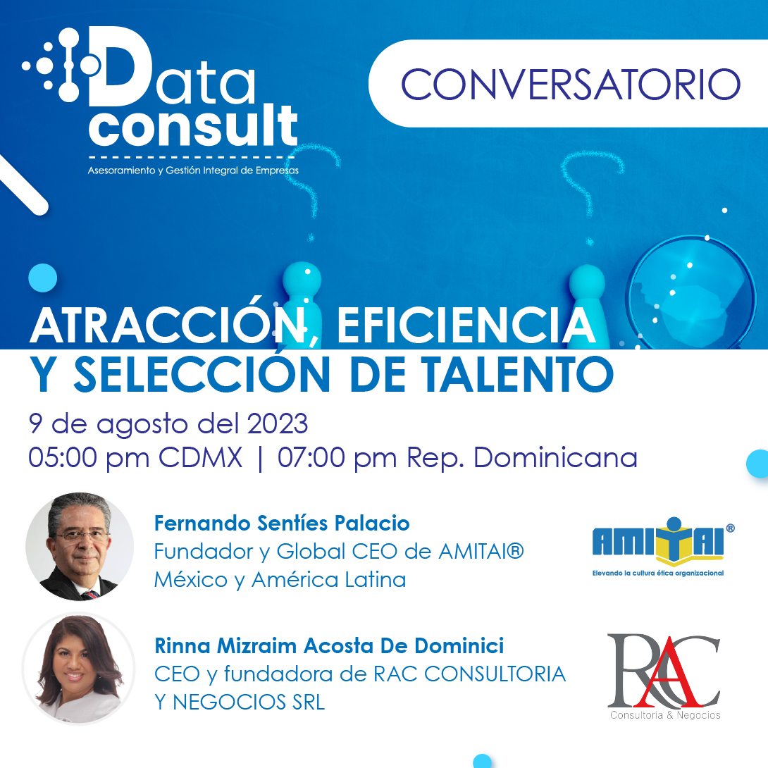 ¿Te preocupa encontrar y seleccionar el mejor talento para tu empresa?, ¿Quieres conocer estrategias efectivas para atraer y retener profesionales? 

Fecha: 09 de agosto de 2023
Hora: 5:00 PM (🇲🇽) - 7:00 PM (🇩🇴)
Regístrate aquí: dataconsultrd.com/atraccion-efic…