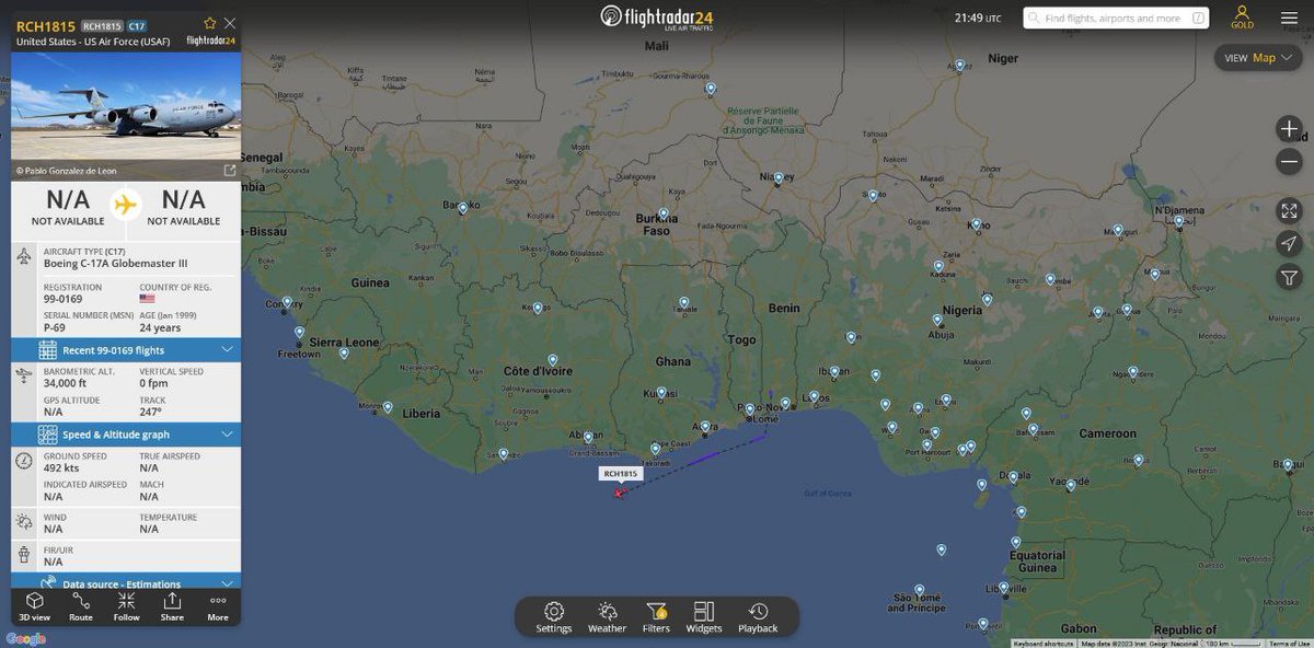 Preparing Western intervention in Niger.
 An American transport C-17A arrived in Benin today. It is surprising how suddenly, a few hours later, the government of Benin suddenly came out in support of the intervention in Niger. After that, the C-17A left the country.The American