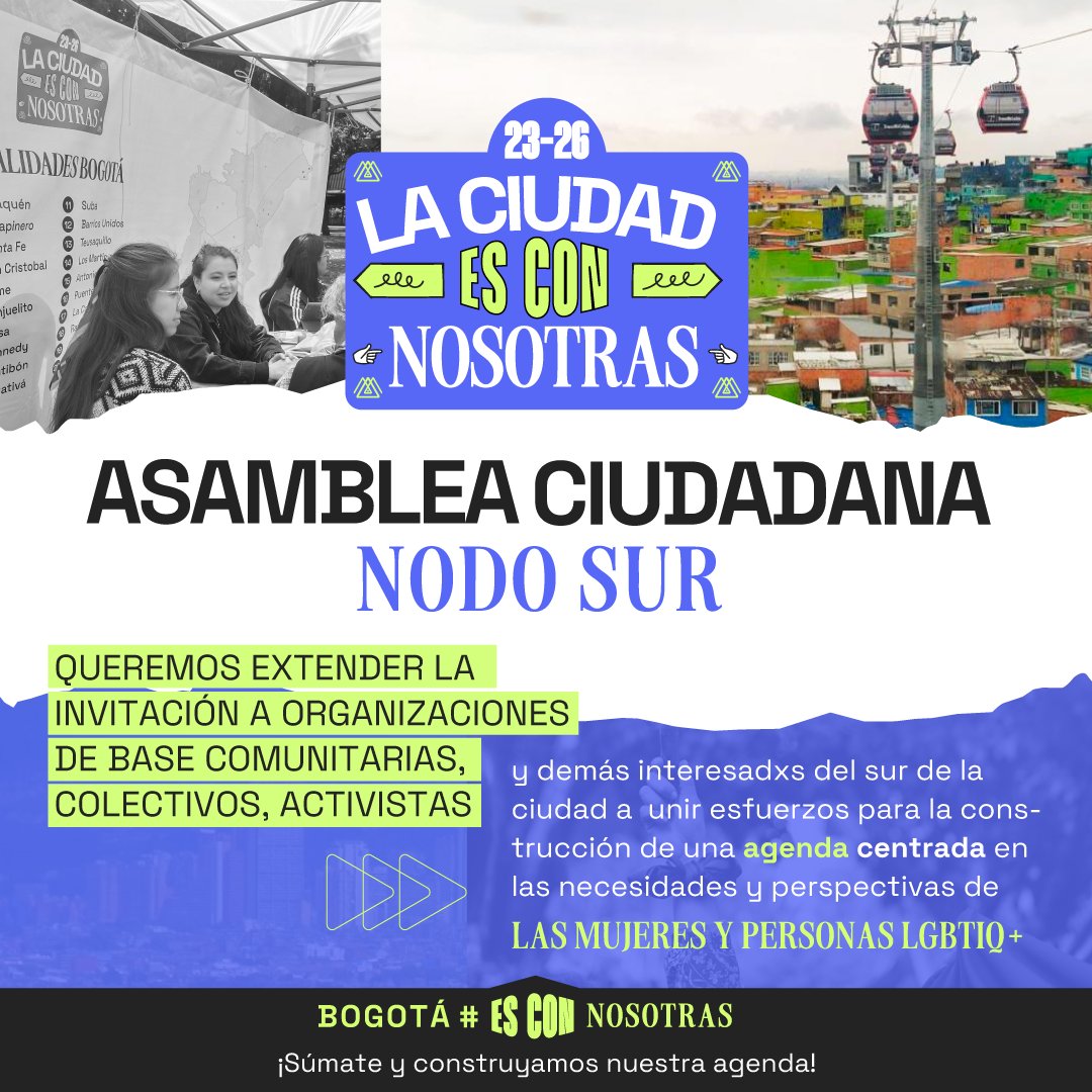 Artemisas_org's tweet photo. 💬 Únete a la Asamblea Nodo Sur, donde tejemos voces y acciones de mujeres y personas LGBTIQ+ en Bogotá. Juntas, marcamos la diferencia. 

📝 ¡Súmate y construyamos nuestra agenda! https://t.co/MEoUDweM2s

🔜 Pronto: fecha y lugar del encuentro.

#EsConNosotras  #NosotrasAhora https://t.co/uxonMl7N0z