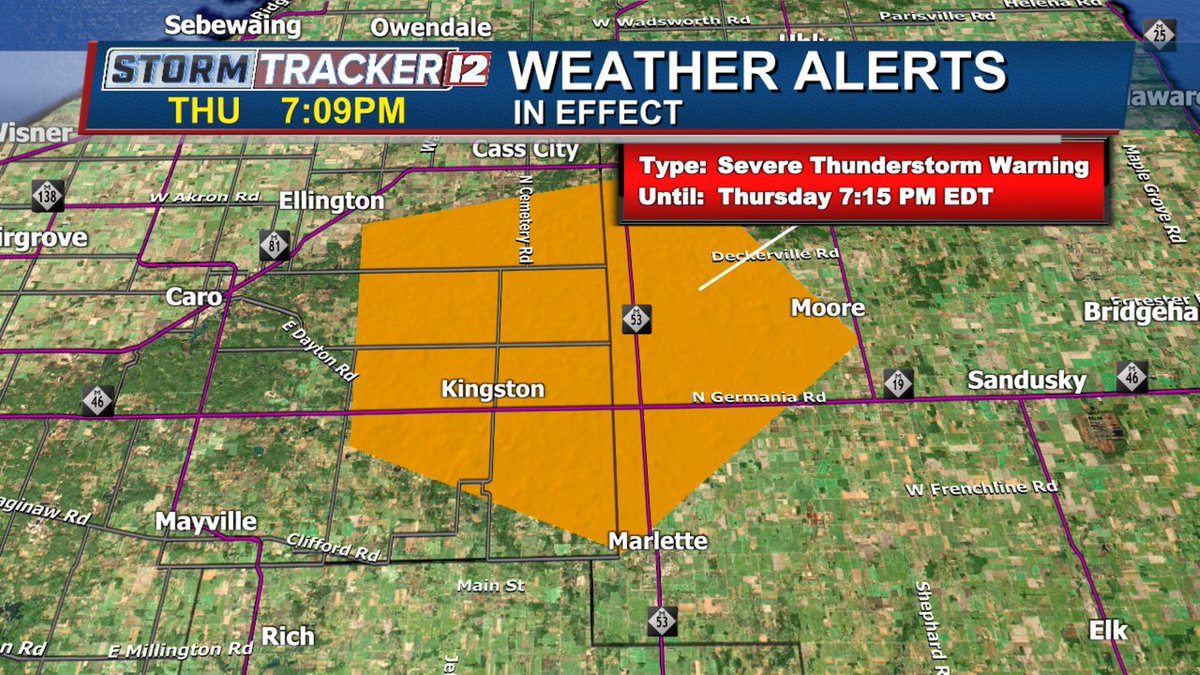 ABC12WX's tweet image. A Severe Thunderstorm Warning is in effect until Aug 03, 2023 7:15PM. Tune into ABC12 on air or download our ABC12 First Alert Weather App for more details.