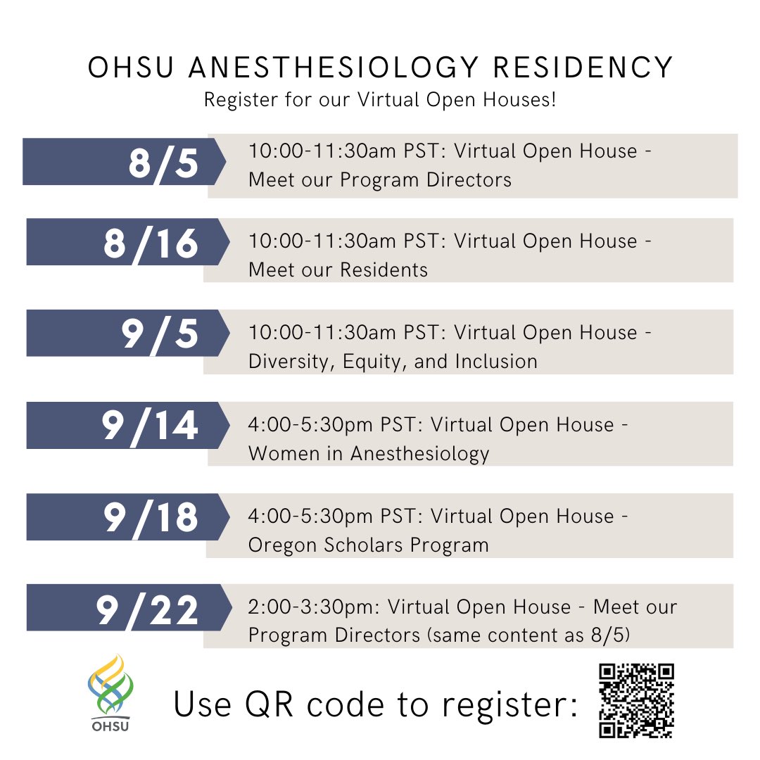We can’t wait to introduce our program to all those who may be interested – please consider joining us for one or more of these upcoming sessions! Scan the QR code to sign up. #Match2024 #anesthesiology