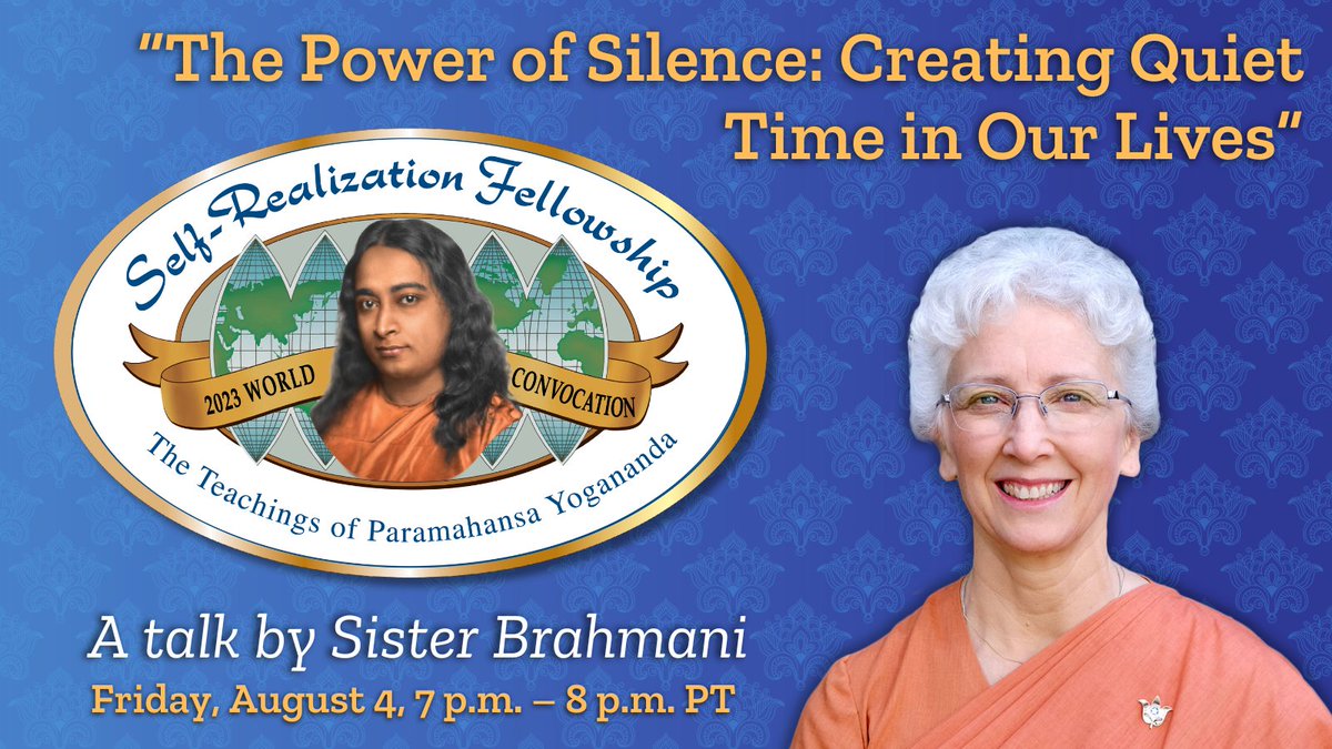 srfyogananda's tweet photo. Do you crave peace and quiet? Sister Brahmani shares how we can immerse ourselves in the presence of the Divine, in her talk: “The Power of Silence: Creating Quiet Time in Our Lives.” Check the full schedule of SRF Convocation events: https://t.co/fAq1P6EoWw
#SRFConvocation https://t.co/9cQsFRf19u