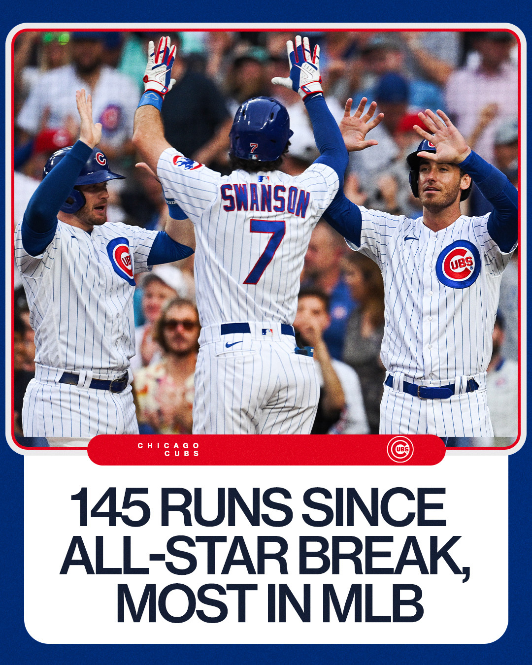 MLB on X: The @Cubs have scored 43 more runs than any other team since the  All-Star break. 👀 What will they do tonight in their series finale against  the Reds?  /