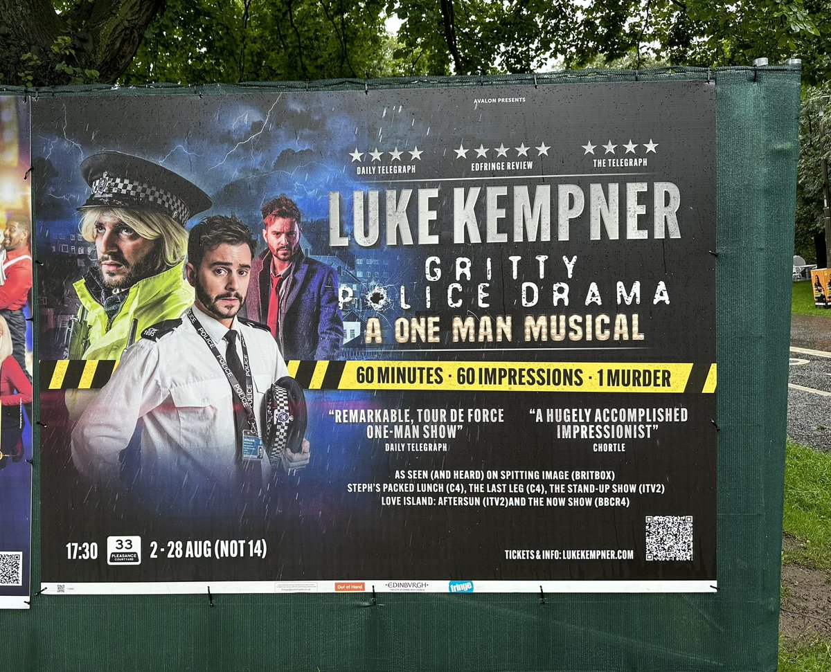 Make sure you see @LukeKempner in his one-man musical #GrittyPoliceDrama @ThePleasance. Fantastic impressions (all 60 of them!)  and hilarity throughout 👏 #EdFringe2023
