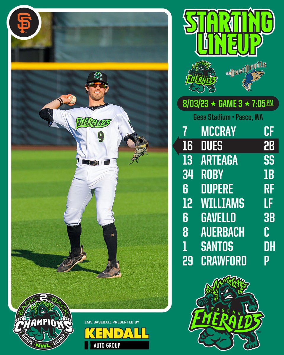 It's time to pay your Dues 💸

Damon Dues returns to the lineup for the first time since May. Reggie Crawford will be on the mound for the Ems. 

#RootedHere