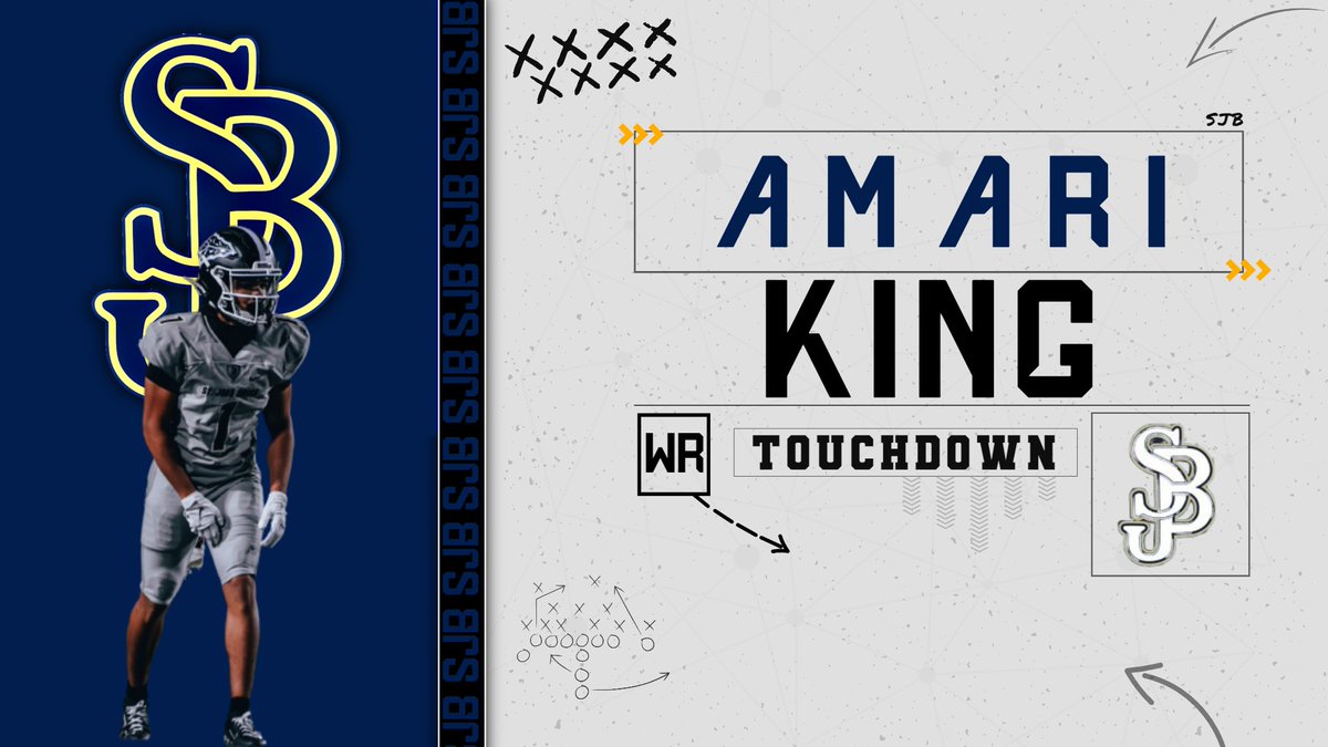 LegendsHSFBall's tweet photo. Despite ALL the struggles in the first half for SJB they somehow find themselves with A LEAD. Robinson finds King for a 1 yard TD and it is 7-6 SJB with a minute left in the half!! https://t.co/ri4OqhQthz