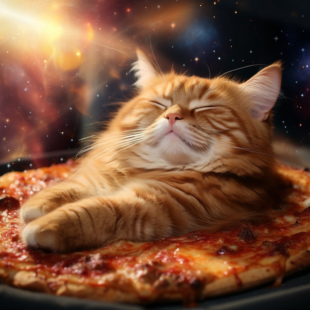 pizzacatnocap's tweet photo. As the universe dims, Pizza Cat melts into a cosmic pizza. GN, galaxy of flavor! 🍕🐱🌌 #PizzaDreams #AIArtworks #Aiartcommunity #GN #AIArtwork #AIArt #Midjourney https://t.co/PPl3wxGSIg