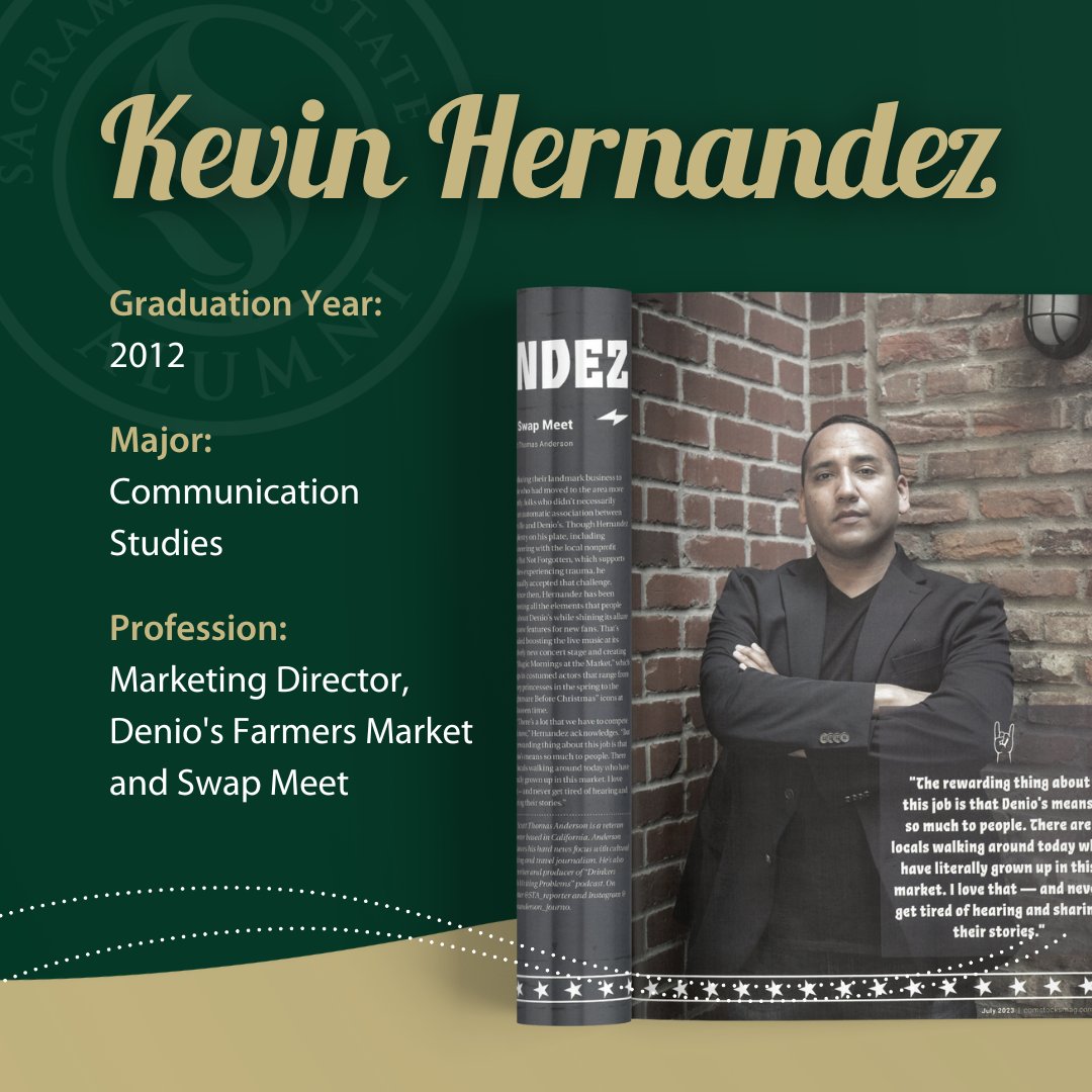 🐝Hornet for Life Highlight🐝 Kevin Hernandez '12 (Communication Studies), was highlighted in <a href="/comstocksmag/">Comstock's magazine</a>'s Young Professionals segment last month for his work as the Marketing Director at <a href="/DeniosMarket/">Denios Market</a> and Swap Meet! Learn more about his journey: comstocksmag.com/article/young-…