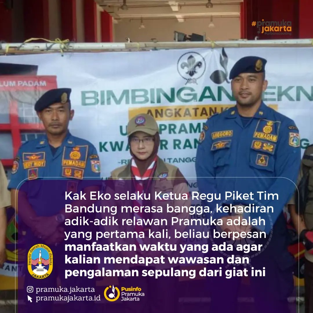 Unit Pramuka Peduli Kwarran Cakung menyelenggarakan kegiatan Bimbingan Teknis (Bimtek) ke-2 pada 29 Juli 2023 di Kantor Sudin Gulkarmat. Kegiatan Bimtek ini ditujukan bagi relawan angkatan ketiga. 

#pramukajakarta #urbanscouting #simulasi #kebakaran #cakung #jakartatimur #2023