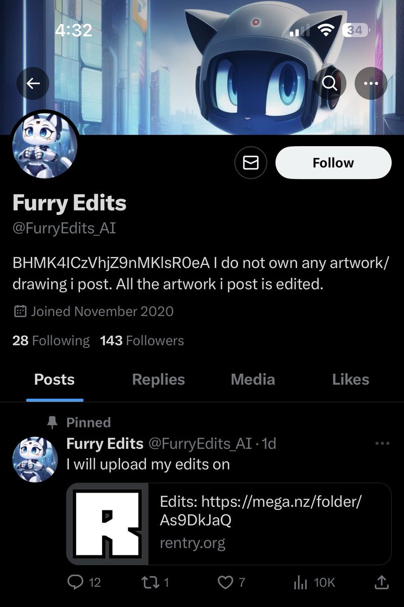 ‼️ THREAT BEWARE ‼️
@/FurryEdits_AI have been known for being someone who has been making edits nsfw edits of popular furry artists. Some artist being @/dexechii, @/PuppyyPawss, @/OctoberrK, and other more. They’ve been making nsfw edits without any of their concent-