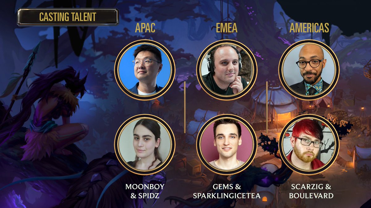 This weekend is the Heart of the Huntress Worlds Qualifier Runeterra Open! Tune in on the official @playruneterra Twitch and YouTube channels, produced by <a href="/MasterRuneterra/">Mastering Runeterra</a>!

📢Meet the casters: 
masteringruneterra.com/lor-open-world…